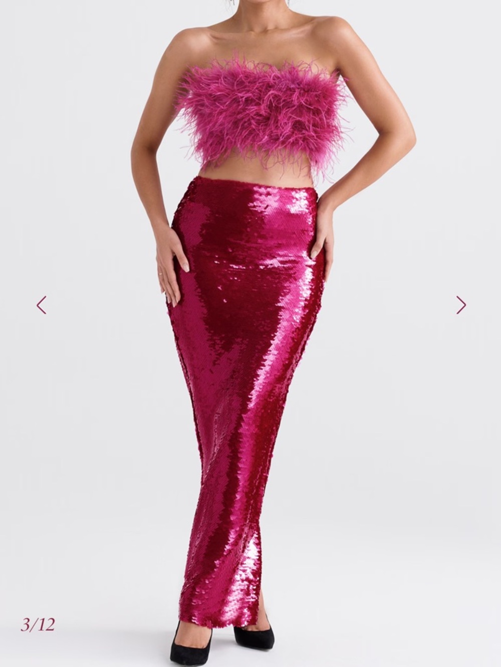 House of CB Alexis Hot Pink Sequin Allover Embellished Slit Back Maxi Skirt Med